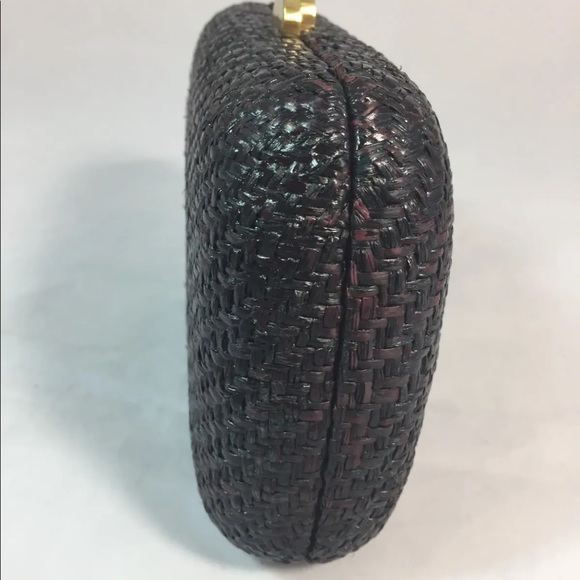 New Handmade Minaudière Clutch Black Woven Natural Fibre Tassel Gold Chain - Picture 7 of 12